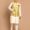 Men's Cream Viscose Straight Jacket  Kurta and Pyjama Set