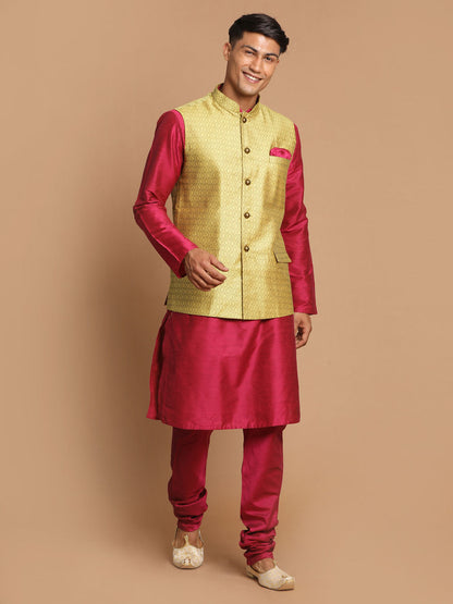 Men's Pink Viscose Straight Jacket  Kurta and Pyjama Set