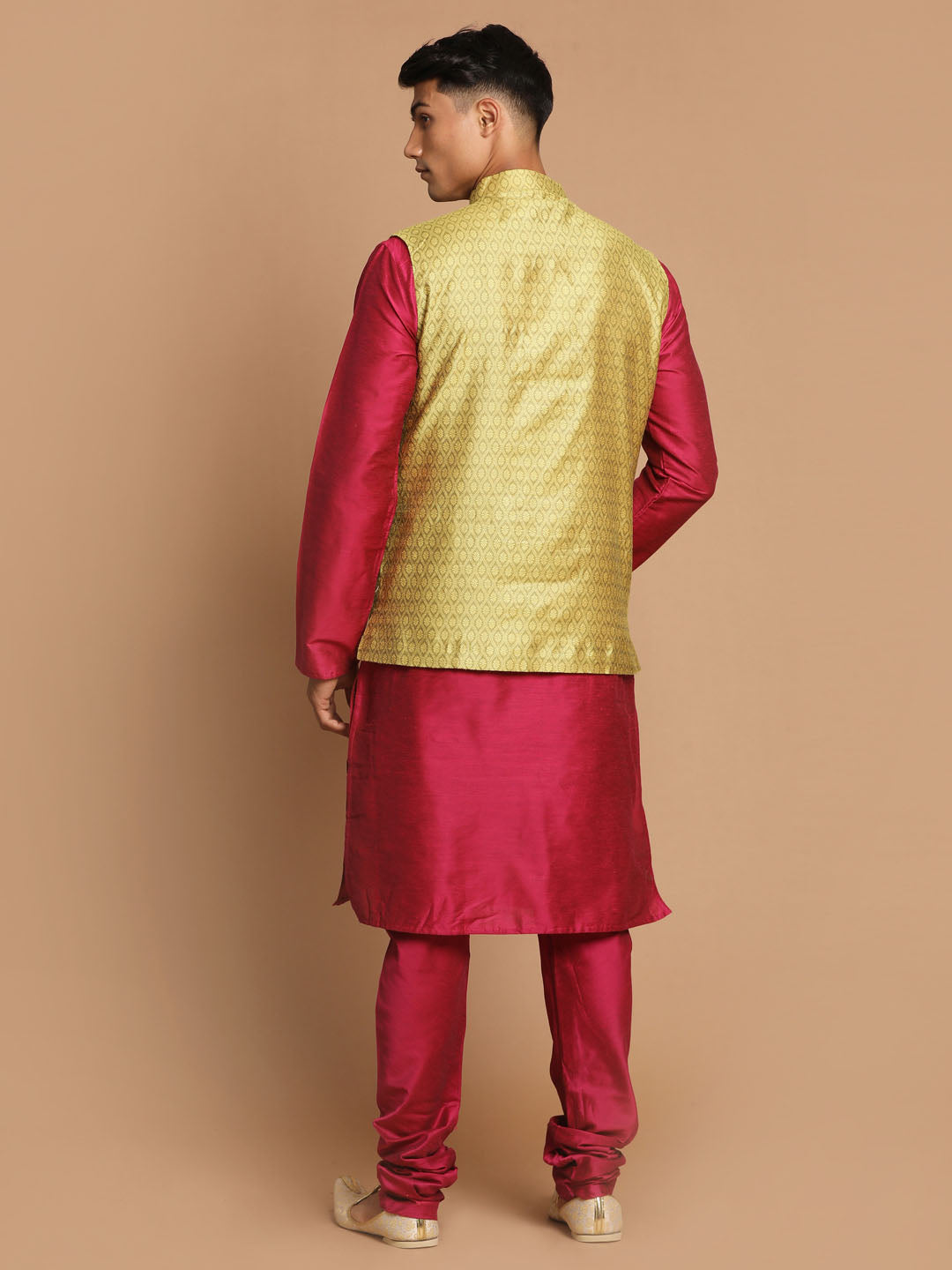 Men's Pink Viscose Straight Jacket  Kurta and Pyjama Set