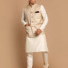 Men's Cream Viscose Straight Jacket  Kurta and Pyjama Set