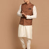Men's Cream Viscose Straight Jacket  Kurta and Pyjama Set