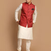 Men's Cream Viscose Straight Jacket  Kurta and Pyjama Set