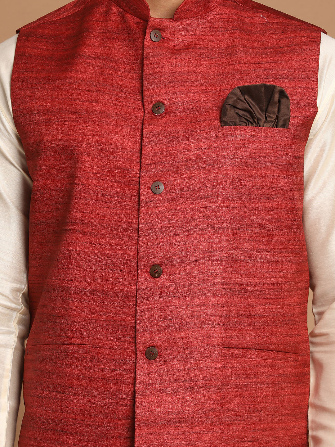 Men's Cream Viscose Straight Jacket  Kurta and Pyjama Set