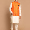 Men's Cream Viscose Straight Jacket  Kurta and Pyjama Set