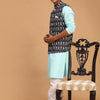 Men's Aqua Cotton Blend Straight Jacket  Kurta and Pyjama Set