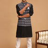 Men's Black Cotton Blend Straight Jacket  Kurta and Pyjama Set