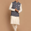 Men's Cream Viscose Straight Jacket  Kurta and Pyjama Set