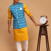Men's Mustard Cotton Blend Straight Jacket  Kurta and Pyjama Set