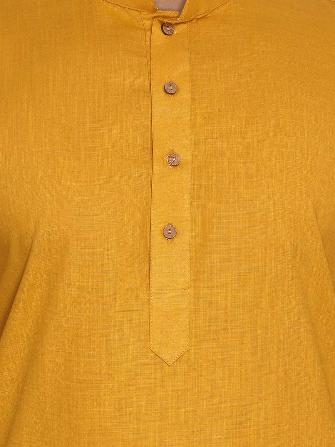Men's Mustard Cotton Blend Straight Jacket  Kurta and Pyjama Set