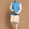 Men's Cream Viscose Straight Jacket  Kurta and Pyjama Set