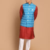 Men's Maroon Cotton Blend Straight Jacket  Kurta and Pyjama Set