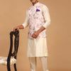 Men's Cream Viscose Straight Jacket  Kurta and Pyjama Set
