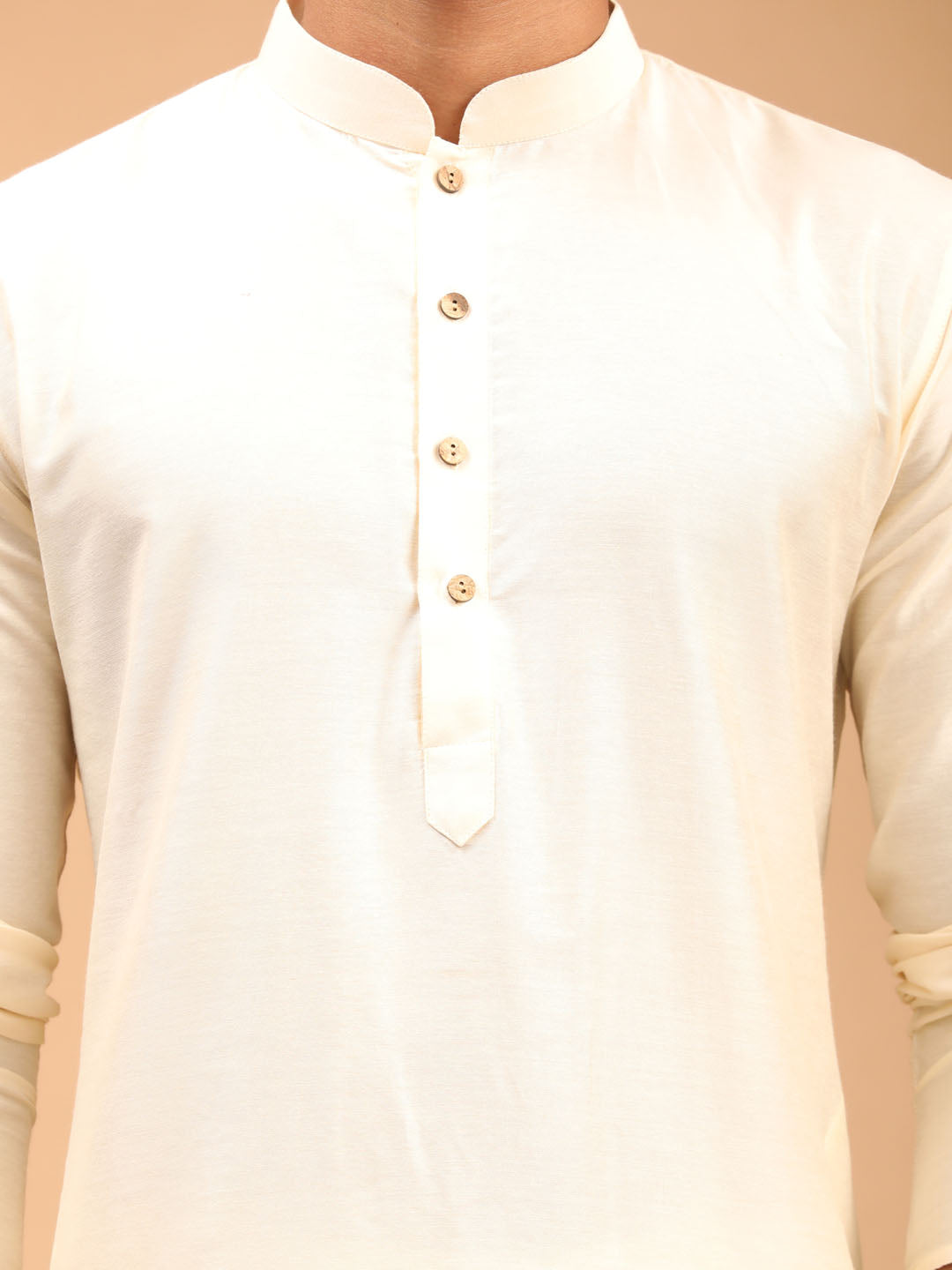 Men's Cream Viscose Straight Jacket  Kurta and Pyjama Set