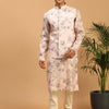 Men's MulticolorBasePeach Cotton Blend Straight Jacket  Kurta and Pyjama Set