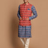 Men's Green Cotton Blend Straight Jacket  Kurta and Pyjama Set