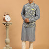 Men's Grey Cotton Blend Straight Jacket  Kurta and Pyjama Set