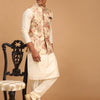 Men's Cream Viscose Straight Jacket  Kurta and Pyjama Set