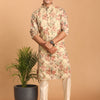 Men's Multicolor Cream Base Silk Blend Straight Jacket  Kurta and Pyjama Set