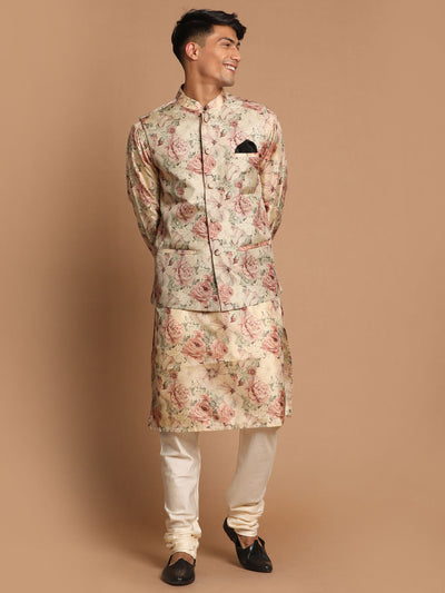 Men's Brown Silk Blend Straight Jacket  Kurta and Pyjama Set