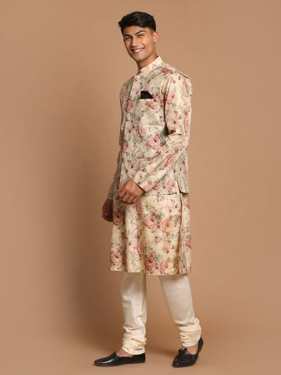 Men's Brown Silk Blend Straight Jacket  Kurta and Pyjama Set