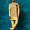 Men's Mustard Viscose Straight Jacket  Kurta and Pyjama Set