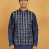 Men's Navy Blue Dupion Silk Straight Kurta Pyjama Set