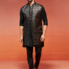 Men's Black Viscose Straight Jacket Kurta And Pyjama Set.