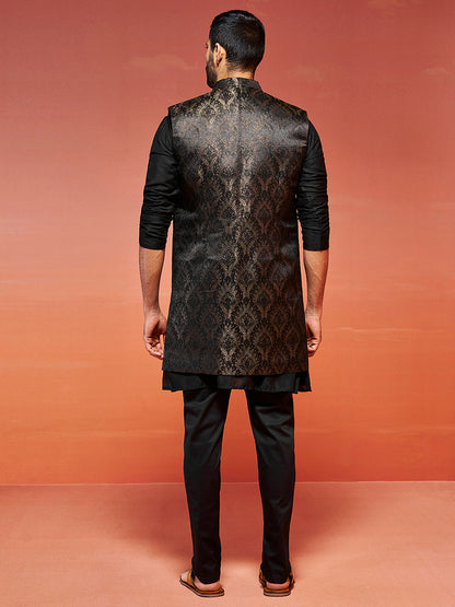 Men's Black Viscose Straight Jacket Kurta And Pyjama Set.