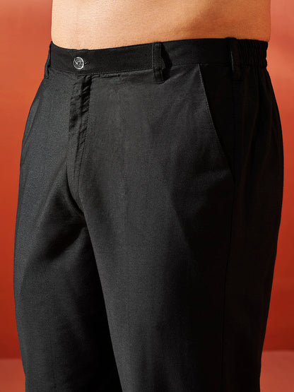Men's Black Viscose Straight Jacket Kurta And Pyjama Set.