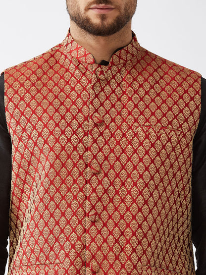 Men's Black Silk Blend Straight Jacket  Kurta and Pyjama Set
