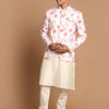 Men's Cream Viscose Straight Jacket  Kurta and Pyjama Set