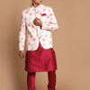Men's Magenta Viscose Blend Straight Jacket  Kurta and Pyjama Set