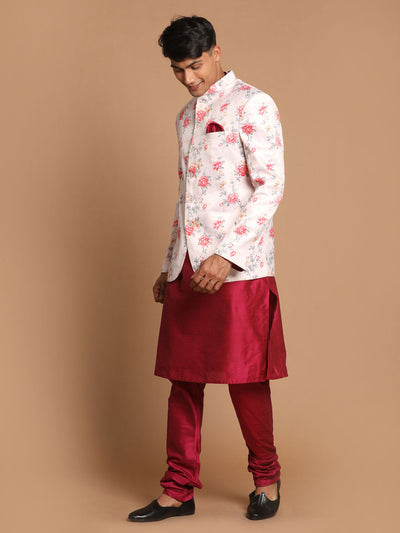 Men's Magenta Viscose Blend Straight Jacket  Kurta and Pyjama Set