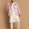 Men's Cream Viscose Straight Jacket  Kurta and Pyjama Set