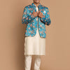 Men's Cream Viscose Straight Jacket  Kurta and Pyjama Set