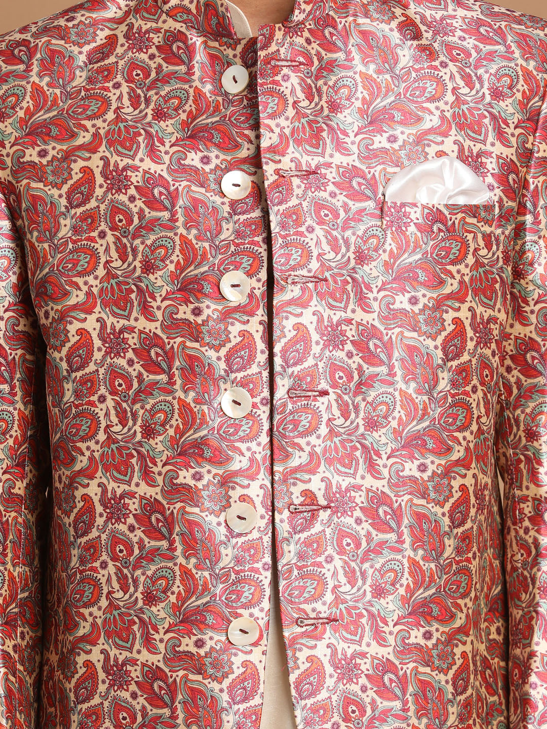 Men's Cream Viscose Straight Jacket  Kurta and Pyjama Set