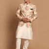 Men's Cream Viscose Straight Jacket  Kurta and Pyjama Set