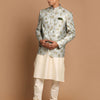 Men's Cream Viscose Straight Jacket  Kurta and Pyjama Set