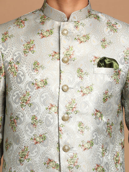 Men's Cream Viscose Straight Jacket  Kurta and Pyjama Set