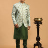 Men's Green Viscose Blend Straight Jacket  Kurta and Pyjama Set