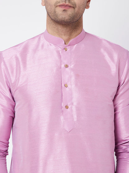 Men's Pink Silk Blend Straight Kurta Pyjama Set