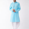 Men's Aqua Cotton Blend Straight Kurta and Dhoti Set