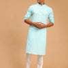 Men's Aqua Cotton Linen Straight Kurta Pyjama Set