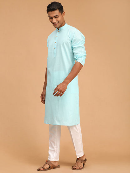 Men's Aqua Cotton Blend Straight Kurta Pyjama Set