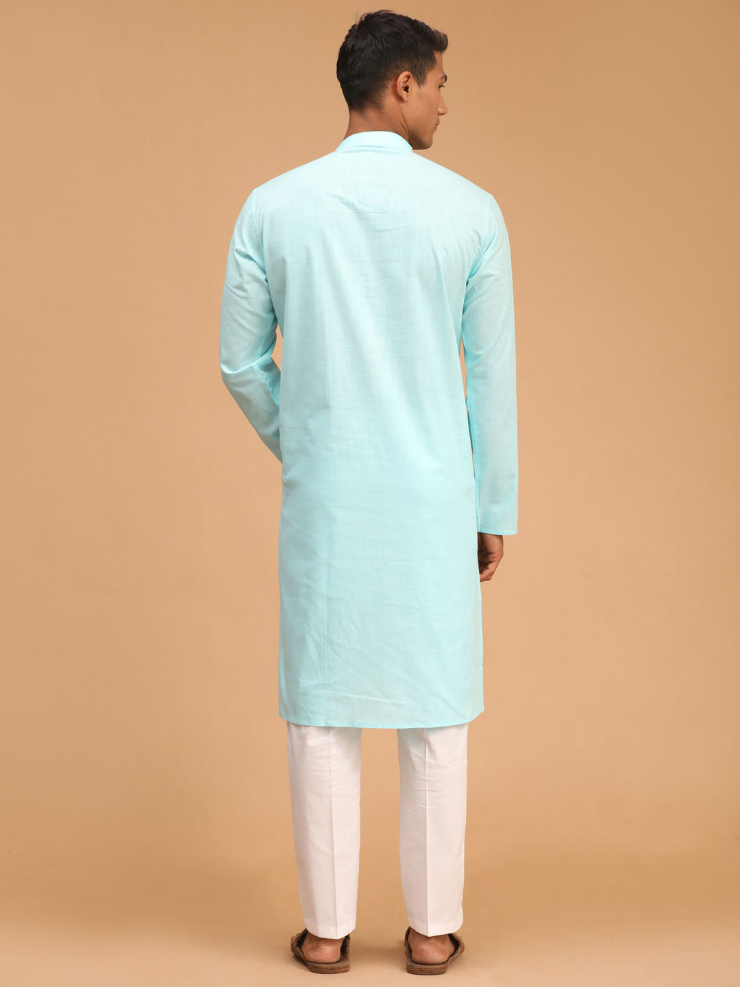 Men's Aqua Cotton Blend Straight Kurta Pyjama Set