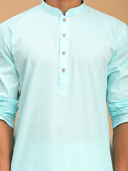 Men's Aqua Cotton Blend Straight Kurta Pyjama Set
