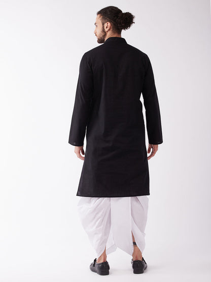 Men's Black Cotton Blend Straight Kurta and Dhoti Set