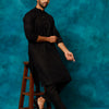 Men's Black Cotton Blend Straight Kurta Pyjama Set