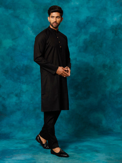 Men's Black Cotton Blend Straight Kurta Pyjama Set