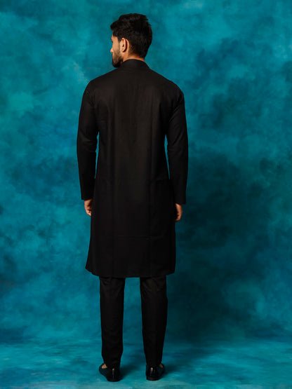 Men's Black Cotton Blend Straight Kurta Pyjama Set